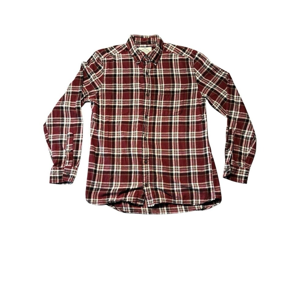 St John’s Bay Men’s M Red Grid Plaid Flannel Shirt Long Sleeve 100% Cotton